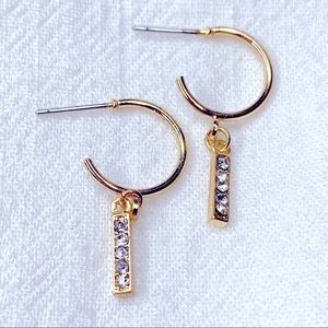 ❣️$25/3❣️ Little Rectangle Rhinestones Dangle Hoop Earrings